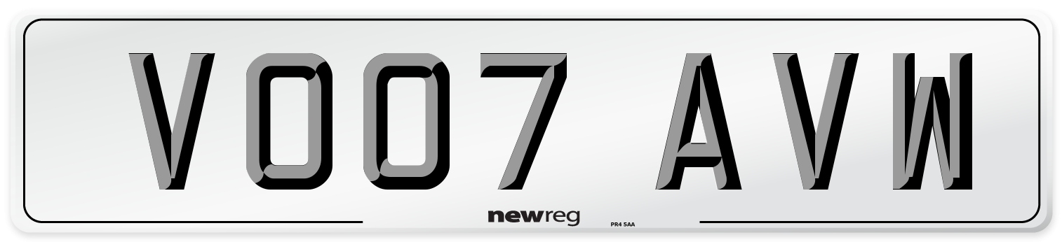VO07 AVW Number Plate from New Reg